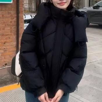 Модное зимнее пальто, женская верхняя одежда с капюшоном, большие размеры, свободная толстая теплая женская парка, куртка оверсайз S