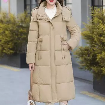 Модное зимнее пальто Женское пальто с капюшоном Элегантное свободное толстое теплое большого размера Длинные парки Женские куртки XL хаки