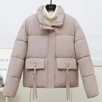 Модное зимнее женское холодное пальто больших размеров, свободный воротник-стойка, короткие парки больших размеров, женские толстые теплые зимние куртки M чёрный