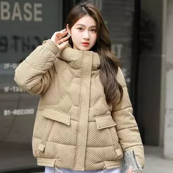 Модное зимнее женское холодное пальто с капюшоном, новые толстые теплые короткие парки, женские куртки с хлопковой подкладкой в корейском стиле оверсайз L чёрный