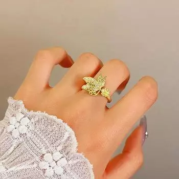 Модное золотое кольцо-бабочка с цветком, простое, регулируемое, с отверстием, жемчужное кольцо-бабочка, женские подарки на праздник