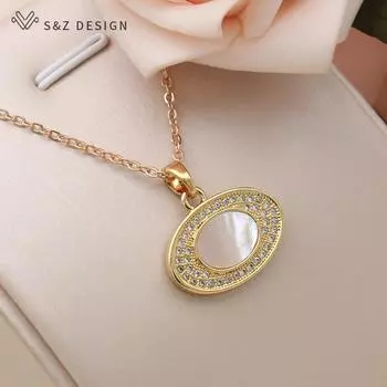 Модное золотое ожерелье с подвеской в форме яйца и овальной раковины для женщин, свадебная вечеринка, кубический цирконий, ювелирный подарок