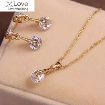 Модное золотое ожерелье, серьги-подвески, комплект из натурального камня, кубического циркония, кристаллов, свадебные ювелирные наборы для невесты