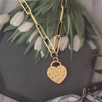Модное золотое покрытие Forever With You Выгравированное сердце с надписью «Любовное сердце» Очаровательная звеньевая цепочка Длинное ожерелье для женщин Драгоценность для девочек