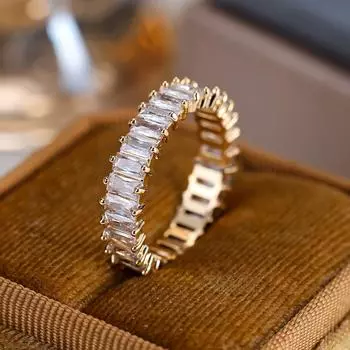 Модное золотого цвета, прямоугольная огранка, кольцо из белого камня, обручальное кольцо с цирконом, набор колец, обручальное кольцо, подарок на день Святого Валентина 5 белый