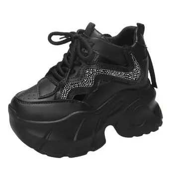 Модные 10 см женские кроссовки летние повседневные женские туфли на платформе с высоким каблуком клиновидная каблук-танкетка с утолщением трикотажные женские вулканизированные туфли 34 бежевый