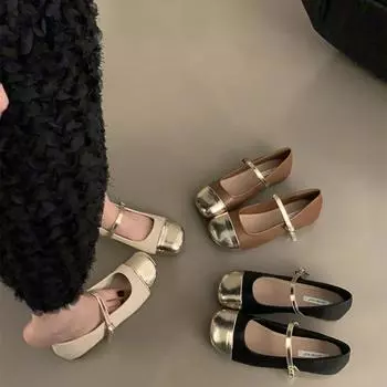 Модные 2024 новые женские туфли на плоской подошве, модные женские балетки с круглым носком и мелкой пряжкой, модельные балетки на мягкой плоской подошве Size 35(foot 22.5cm) коричневый