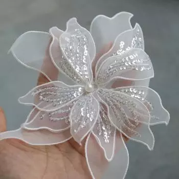 Модные 20 см вышитые нашивки с цветами своими руками для одежды, водорастворимые вышитые нашивки своими руками для курток белый