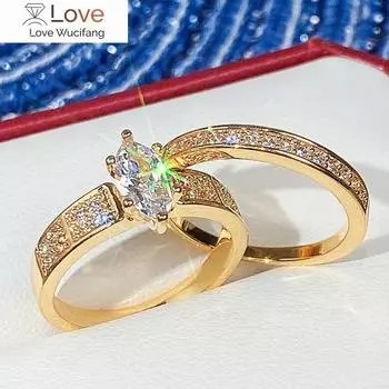 Модные 2 шт./комплект обручальных колец для женщин, современные стильные аксессуары для пальцев с ослепительным хрустальным эстетическим подарком на годовщину 10