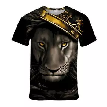 Модные 3D футболки с короткими рукавами, летние футболки с принтом льва, крутые футболки с 3D принтом в уличном стиле для мужчин, футболки на все времена года L