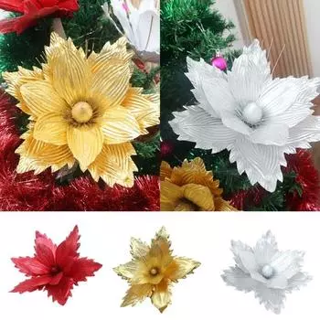 Модные 3D-имитированные цветы, красочные гигантские рождественские цветы, 50 см, искусственные елочные украшения, набор для торгового центра и отеля 20cm серебряный