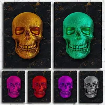 Модные 3D постеры со скелетом, роскошный холст, картина, человеческий красочный череп, настенная картина, принт для гостиной, домашний декор 21x30cm No Frame