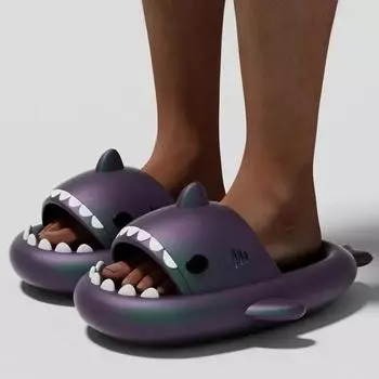 Модные 4 см толстые металлические цветные тапочки Shark для женщин и мужчин, для дома и ванной, летние туфли на платформе в стиле панк, серебряные цветные пары, пляжные шлепанцы 36-37(Foot23-23.5cm) серебряный