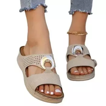 Модные 6 цветов сандалии женские пляжные тапочки на покатом каблуке полая подошва повседневные тапочки туфли на покатом каблуке ретро тапочки размер 35-44 35 красный