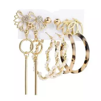 Модные 6 пар комбинированных металлических сережек новейшего стильного дизайна для женщин и девочек