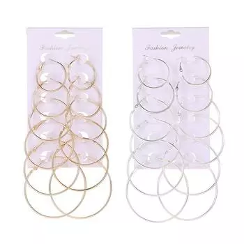 Модные 6 пар маленьких и больших круглых серег-кольца для женщин, круглые серьги в стиле стимпанк, наборы женских украшений золотой