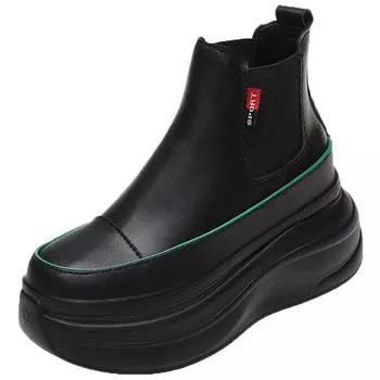 Модные 7 см ботильоны на толстой подошве со скрытым каблуком, универсальные удобные высокие кроссовки, осенние новые короткие ботинки «Челси», повседневная обувь 34 бежевый