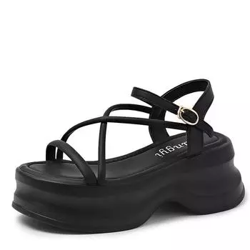 модные 7 см ремешок массивные сандалии женские лето 2024 толстая подошва танкетка пляжные тапочки женские модные бежевые сандалии на высокой платформе Mujer 34 бежевый