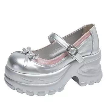 Модные 8,5 см новые осенние кроссовки на толстой платформе с бабочкой, женские туфли-лодочки в стиле панк с толстой подошвой, нескользящие, для ходьбы, повседневные туфли 34 серебряный