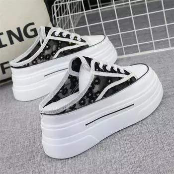 Модные 8 см дышащие кроссовки тапочки шлепанцы на платформе танкетке женские сандалии летние модные удобные сандалии тапочки женская обувь 34 белый