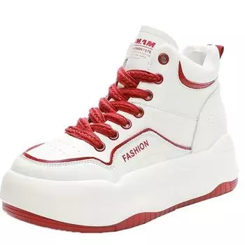 Модные 8 см кроссовки из натуральной коровьей кожи в корейском стиле на платформе и танкетке с высоким верхом, женские осенне-зимние разноцветные модные туфли для женщин 34 чёрный