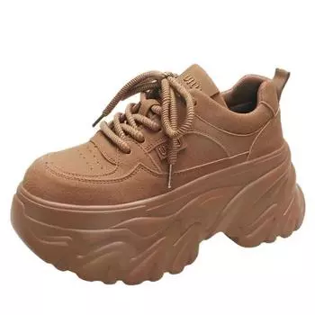 Модные 8 см модные осенне-весенние массивные кроссовки 2024 года женские уличные спортивные туфли на платформе женские туфли на толстой подошве с высоким каблуком женские танкетки 34 хаки