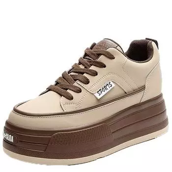 Модные 8 см новые кроссовки из натуральной кожи на платформе с клином и скрытым каблуком женские ботильоны осень-весна нескользящие разноцветные туфли на плоской подошве модная обувь 34 темно-коричневого