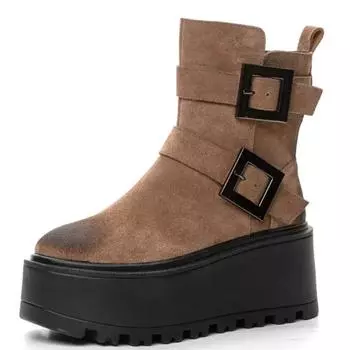 Модные 8 см новые натуральная кожа мотоциклетные ботинки модные осенне-весенние британские ботильоны на молнии на танкетке зимние теплые женские туфли 33