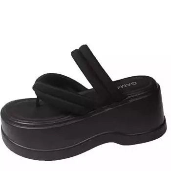 Модные 8 см новые тапочки на толстой подошве для женщин модные домашние тапочки на платформе для летней верхней одежды нескользящие высокие тапочки для женщин 34 чёрный