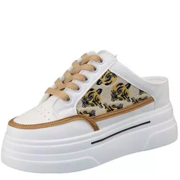 Модные 8 см парусиновые полутапочки женская верхняя одежда лето новые толстые подошвы увеличивающие рост внутри без каблука кроссовки без застежек белые сандалии 34 жёлтый