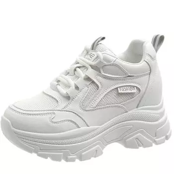 Модные 8 см платформы танкетки Весна смешанные цвета комфорт искусственная кожа новые осенние женские папочки вулканизированные толстые кроссовки дышащая обувь 35 чёрный