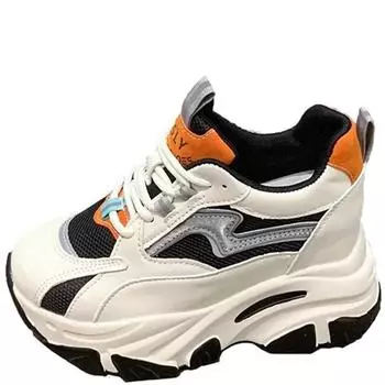 Модные 8 см танкетки кожаные кроссовки женские новые осенние модные скрытые каблуки спортивные туфли для папы толстая подошва весенняя платформа массивные кроссовки 34 оранжевый