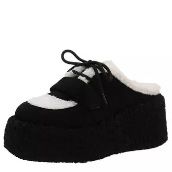 модные 8 см толстая подошва хлопок новые женские шерстяные тапочки теплые шерстяные тапочки на платформе женские тапочки женские овчинные тапочки женская обувь 35 бежевый