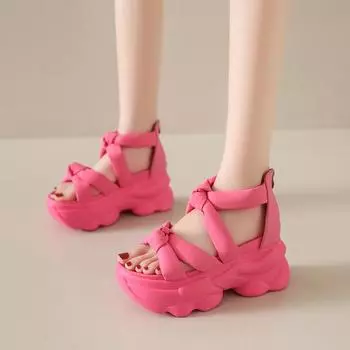 Модные 8 см увеличенные толстые подошвы бисквитного торта римские сандалии женские летние новые высокие босоножки на танкетке и тапочки пляжная обувь 34 бежевый