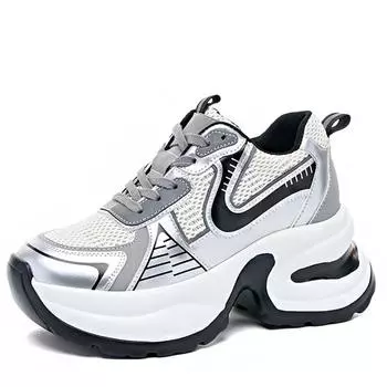 модные 8 см воздушная сетка коровья натуральная кожа летние полые женские сандалии платформа танкетка толстые кроссовки модные удобные 34 чёрный