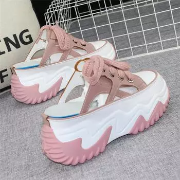 Модные 8 см женские летние воздушная сетка модные белые розовые кожаные массивные кроссовки на полой дышащей платформе с танкеткой 34 белый