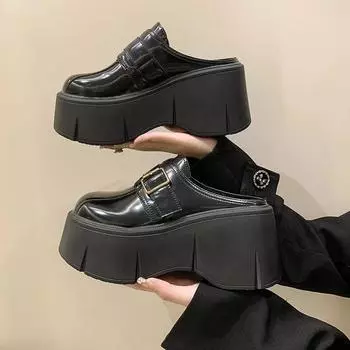 Модные 8 см зимние теплые женские туфли Zandalias De Mujer женские туфли на платформе с пряжкой сандалии на плоской подошве сандалии на танкетке туфли-слайды для студентов 34