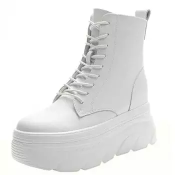 Модные 9 см новые женские ботильоны из натуральной кожи на платформе с клином и скрытым каблуком на молнии, повседневные толстые кроссовки на высоком каблуке, весна-осень 34 белый