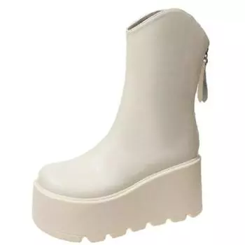 Модные 9 см панк-ботинки на толстой платформе для мотоциклистов, женские толстые нескользящие армейские ботинки, женские черные, белые кожаные ботинки до щиколотки 34 чёрный