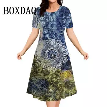 Модные абстрактные 3D-принты женские платья летние повседневные пуловеры платья больших размеров свободный сарафан XS