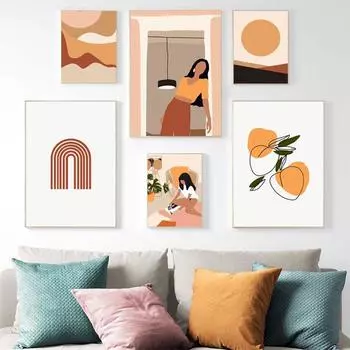 Модные абстрактные линии для девочек, геометрические постеры на скандинавскую тему и принты, настенная живопись на холсте, настенные картины для гостиной, домашний декор 21cm30cm NoFrame