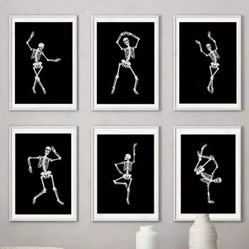Модные абстрактные танцующие скелеты смешной хэллоуинский жуткий постер холст картина настенное искусство картины домашний интерьер декор 21cm30cm NoFrame
