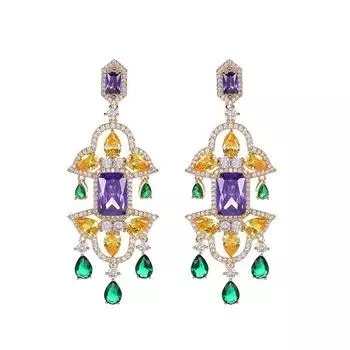 Модные эффектные висячие серьги с кисточками для свадебной вечеринки, серебро 925 пробы, иглы, кубический цирконий, красочные ювелирные изделия, позолоченные