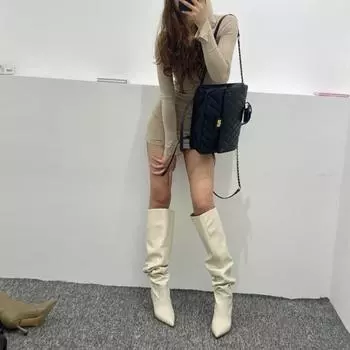 Модные AJGS сексуальные зимние женские высокие сапоги модные остроносые длинные сапоги на шпильке женские элегантные сапоги до колена обувь 35 хаки