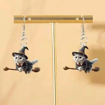 Модные акриловые именные серьги Серьги-ведьмы-кошки серый