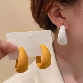 Модные акриловые серьги-кольца для женщин C-образные серьги, большие круглые массивные простые серьги, дикие украшения белый