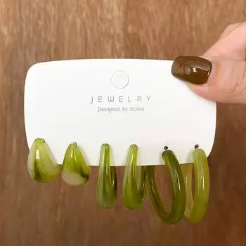 Модные акриловые серьги-кольца из смолы, комплект гладких блестящих зеленых красочных женских ретро-ювелирных изделий розовый