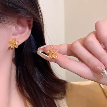 Модные акриловые серьги с маленькими цветами для женщин и студенток A1974 серебряный