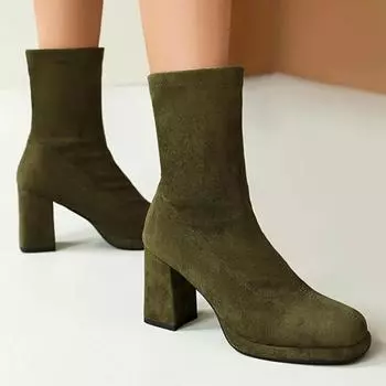 Модные эластичные ботильоны для женщин, зеленые, черные, короткие носки, модные осенне-зимние туфли с квадратным носком для танцев и вечеринок, женские, большого размера 45 34 абрикосовый