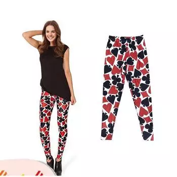 Модные эластичные нижние брюки с высокой талией и принтом в виде покера. Женские узкие брюки можно носить L